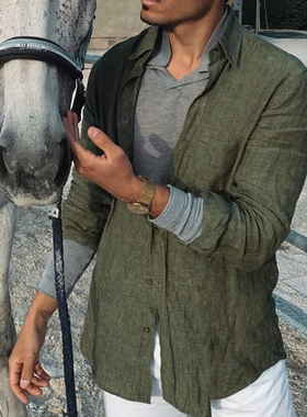 Men's Long Sleeve Lapel Button Down Shirt 长袖翻领纽扣衬衫