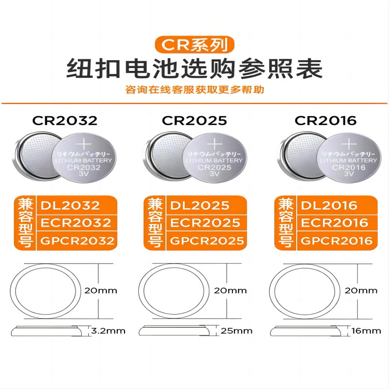 纽扣锂电池CR2032CR2025CR2016汽车钥匙遥控器电子称电脑主板扣3V