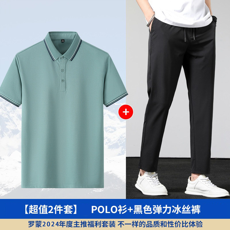 罗蒙polo衫男士短袖t恤套装商务休闲2025年纯色时尚百搭夏季上衣,淘宝优惠券,粉丝福利购,淘宝优惠卷