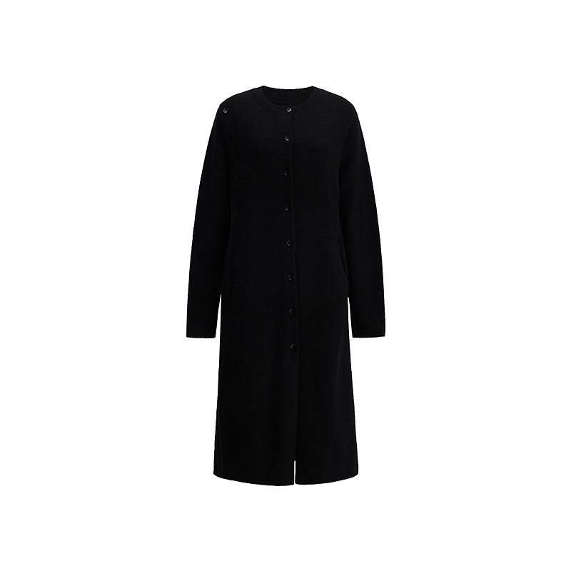 【会员价1673元】AUM噢姆冬季羊毛直筒针织长袖连衣裙黑色长裙 - 图3