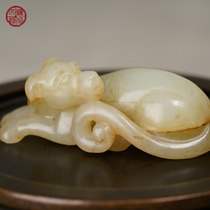 Bright Round Carved Jade Sleeper dog Gao Guyu Laoyu and Tian Yuyu Jade Sculpture Jade Ancient Text to Play Jade HAN