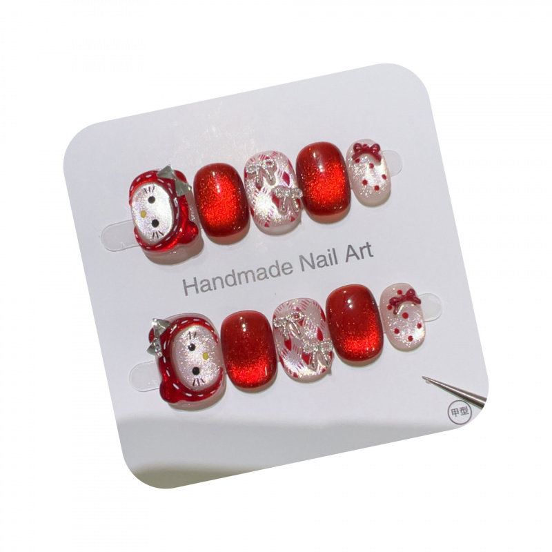 【小红帽kitty】立体萌宠戴帽凯蒂手工甜妹酷萌小众蝴蝶结美甲贴,淘宝优惠券,粉丝福利购,淘宝优惠卷