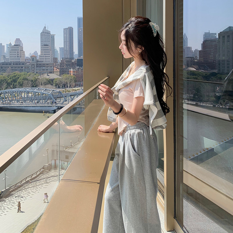 Boamarket条纹帽衫 灰色休闲运动裤女卫衣两件套减龄时尚连帽显瘦,淘宝优惠券,粉丝福利购,淘宝优惠卷