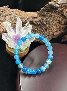 8mm珠子手链深蓝条纹玛瑙制作8mm弹力线手链