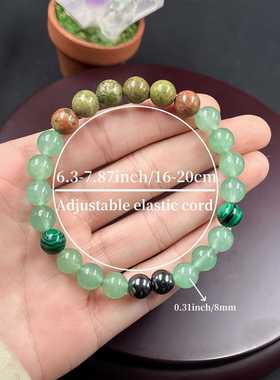 8mm串珠手链绿东陵孔雀石黑胆石