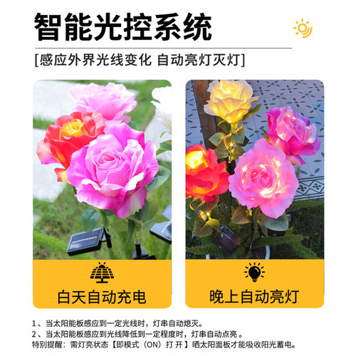 新款太阳能仿真玫瑰花灯别墅庭院花园景观氛围装饰户外防水草坪灯 - 图2