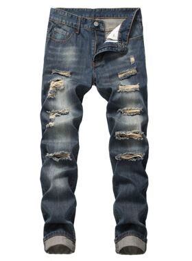 Men's slim fit ripped straight leg pants男士修身破洞直筒裤