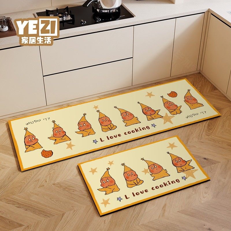 卡通星星人厨房地垫防滑防油可擦免洗脚垫子耐脏条形吸水皮革地毯,淘宝优惠券,粉丝福利购,淘宝优惠卷
