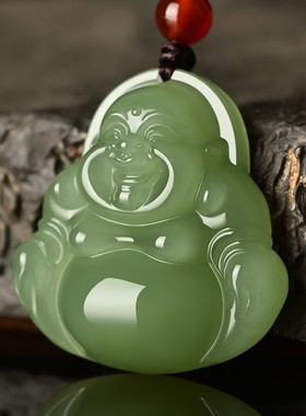 和田玉吊坠弥勒佛挂件项链
