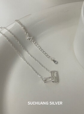 S925纯银方形相扣镶钻项链女高级感小众气质ins风轻奢锁骨链潮饰