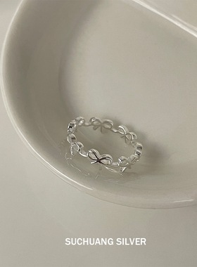 S925纯银蝴蝶结戒指女温柔甜美小巧轻奢气质开口食指戒叠戴优雅潮