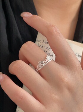 S925纯银蕾丝戒指女小众轻奢时尚森系冷淡风指环食指戒气质百搭潮