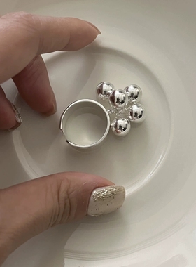 S925纯银设计感原创多圆球散花朵戒指个性小众开口指环气质百搭潮