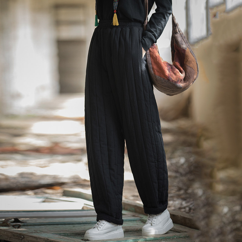 加厚夹棉保暖长裤秋冬新款棉麻女装绗缝竖格休闲裤加棉棉裤女外穿,淘宝优惠券,粉丝福利购,淘宝优惠卷