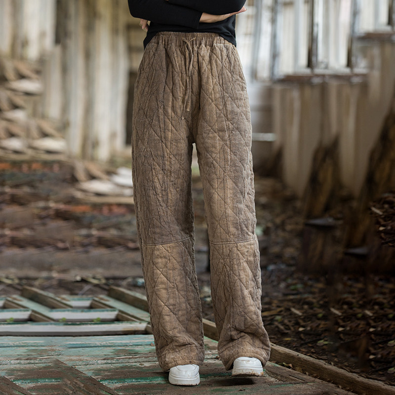 冬季保暖夹棉棉裤女2025年新款原创高端苎麻扎染直筒裤加厚长裤,淘宝优惠券,粉丝福利购,淘宝优惠卷