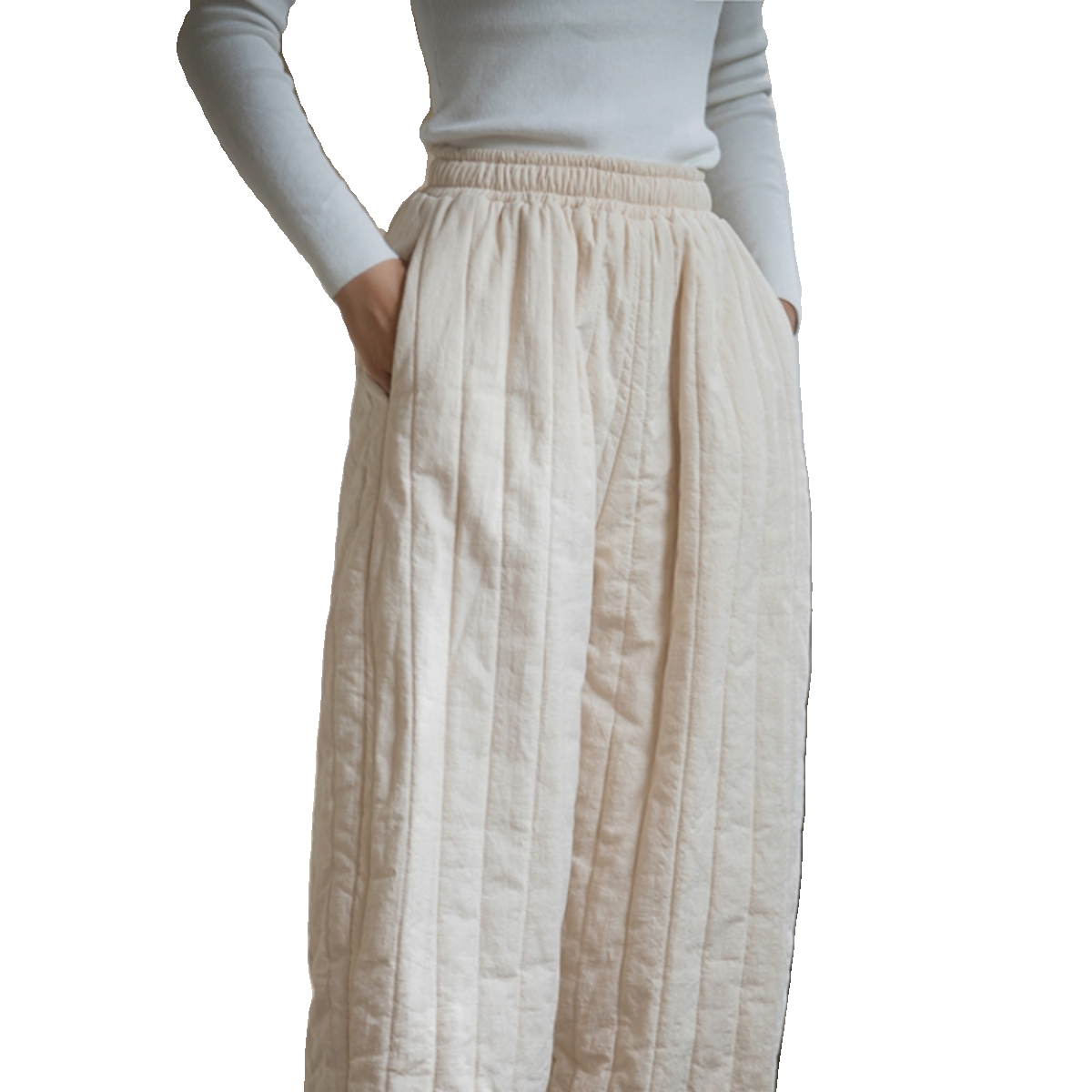 加厚夹棉保暖长裤秋冬新款棉麻女装绗缝竖格休闲裤加棉棉裤女外穿,淘宝优惠券,粉丝福利购,淘宝优惠卷