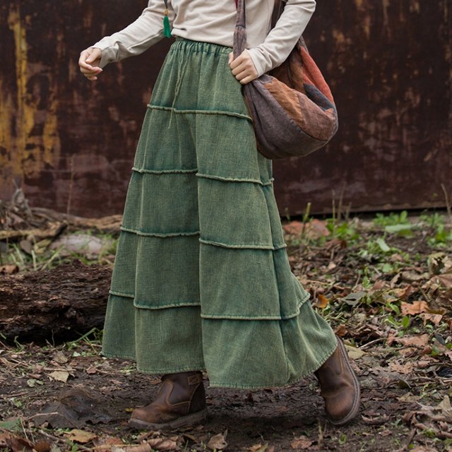 Cotton and linen Chinese style new Chinese style skirt thickened and velvet