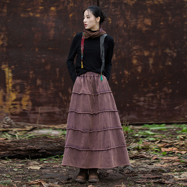 Cotton and linen Chinese style new Chinese style skirt thickened and velvet