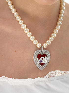 1JINNM2M猫咪爱心珐琅珍珠项链