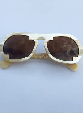 个性异形小众模特走秀大框钥匙花形鼻梁铆钉饰黄白牛角太阳眼镜