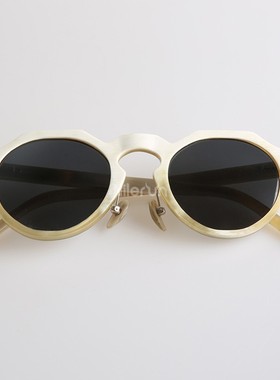 网红明星同款米白果冻黄色素雅桃心圆形大框牛角太阳眼镜偏光墨镜