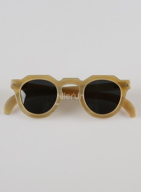 法式经典拱形鼻梁圆形透明果冻蜜糖色印度牛羊角框架墨镜太阳眼镜