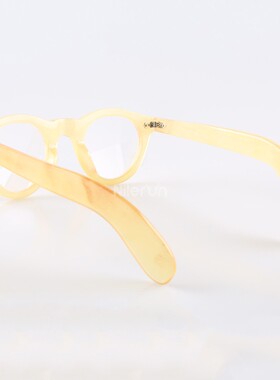 圆形光学眼镜架两颗铆钉饰透明果冻浅黄色动物牛羊角太阳镜墨镜