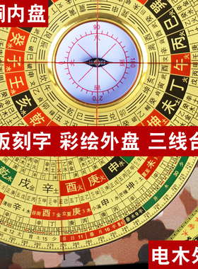 三合罗盘高精度专业入门指南针八卦彩绘黄铜地质堪舆随身定位仪