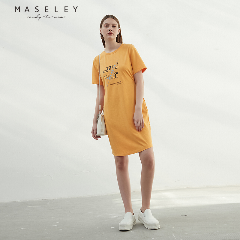 Maseley/玛塞莉圆领T恤直筒裙夏季新款时尚宽松流行休闲连衣裙 - 图1