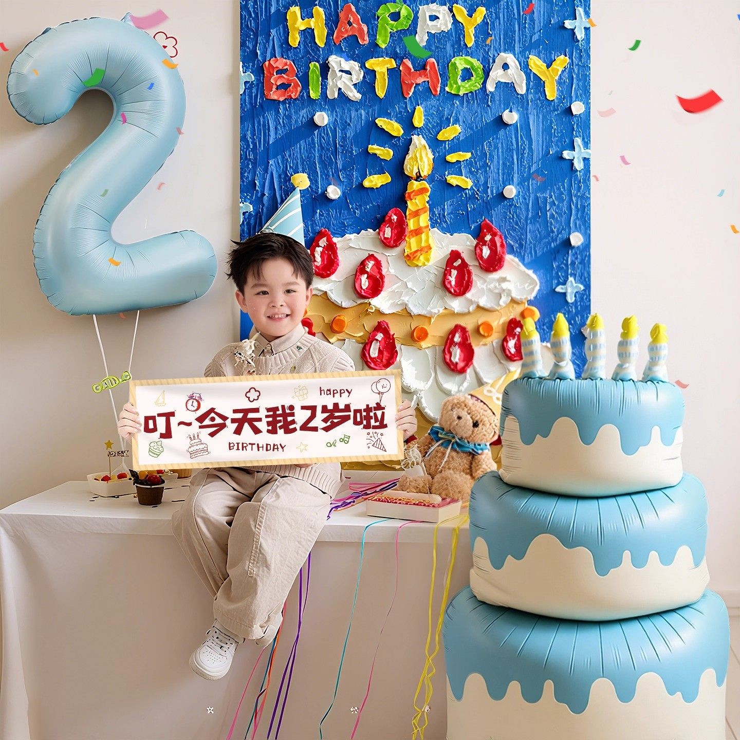 男孩生日背景布置气球套装油画背景布儿童生日宝宝3周岁拍照挂布,淘宝优惠券,粉丝福利购,淘宝优惠卷