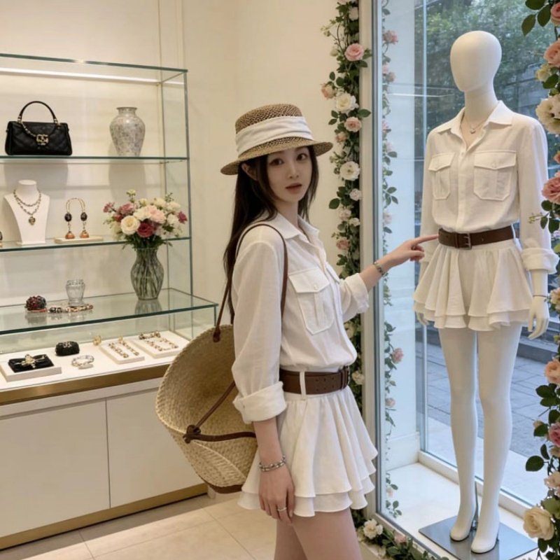 韩系小众极简温柔通勤风白色衬衫短裙新款时尚翻领连衣裙＋腰带,淘宝优惠券,粉丝福利购,淘宝优惠卷
