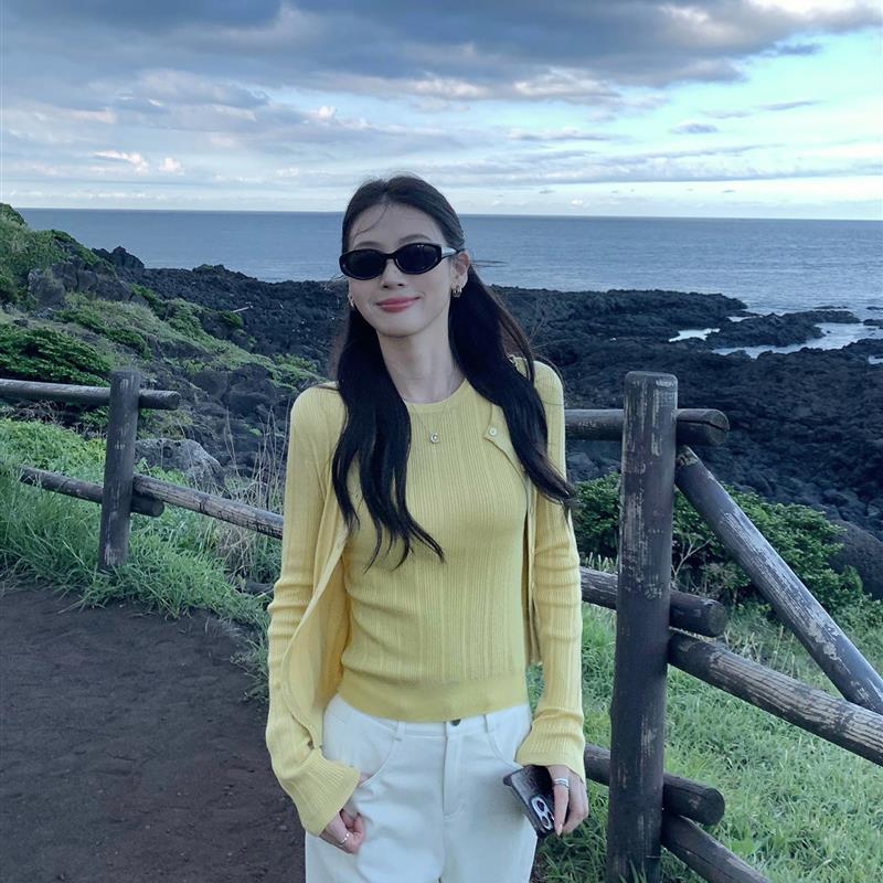 pusumede Daily主义 圆领针织开衫女修身无袖吊带背心上衣两件套 - 图2