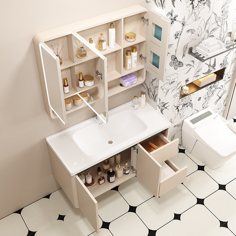 圆角奶油风蜂窝铝浴室柜组合陶瓷一体洗漱台卫生间洗手盆洗脸盆柜,淘宝优惠券,粉丝福利购,淘宝优惠卷