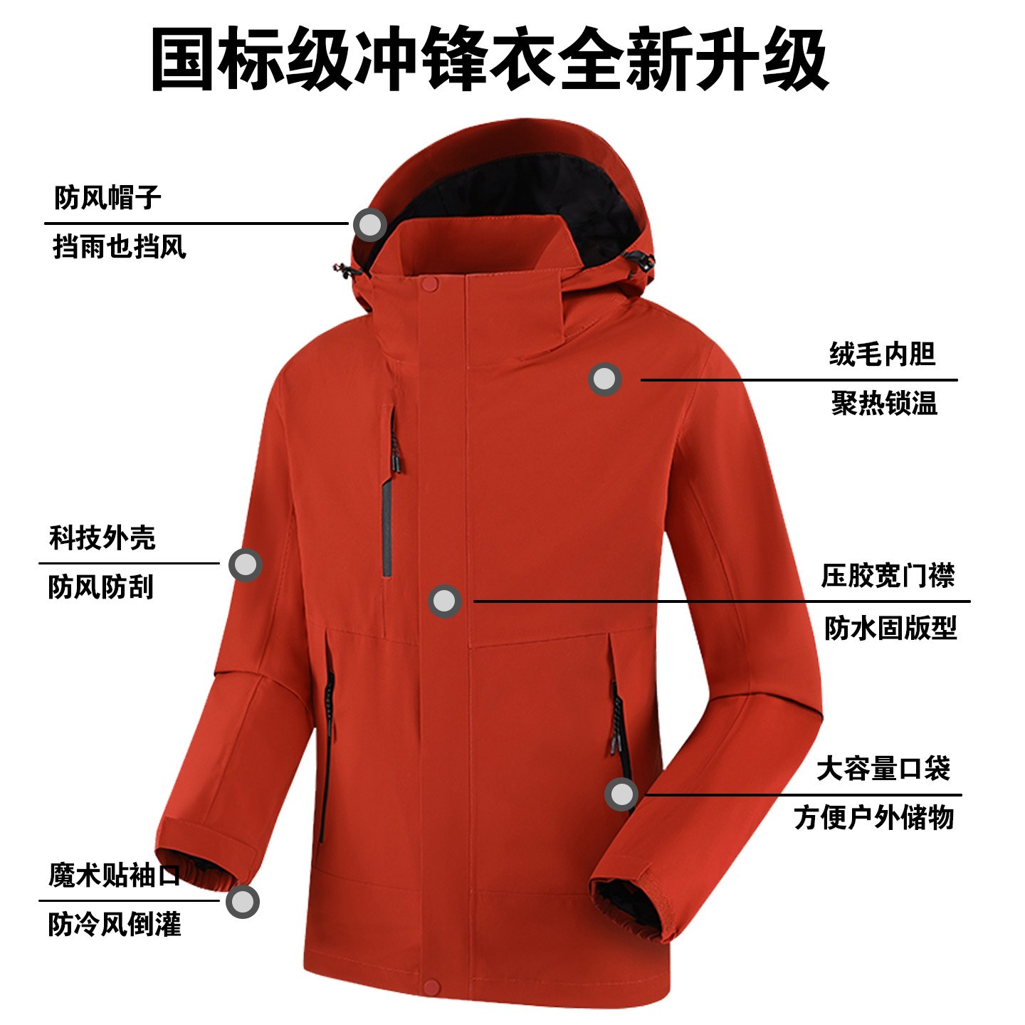 红色高端冲锋衣定制印logo秋冬工作服外套定做刺绣字企业工装工衣,淘宝优惠券,粉丝福利购,淘宝优惠卷