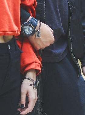 潮牌饰品健身运动手环信仰信念ME VS ME锁扣古银色男女哑铃手链