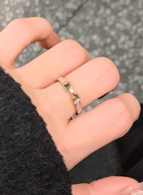 大h仿白贝母钛钢戒指女轻奢感素圈戒指女小众设计尾戒食指环