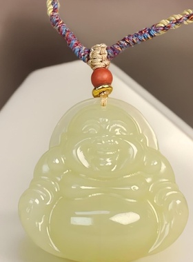 冰种阿富汗玉大佛公吊坠藕粉西柚粉八宝无事牌玉石项链挂件