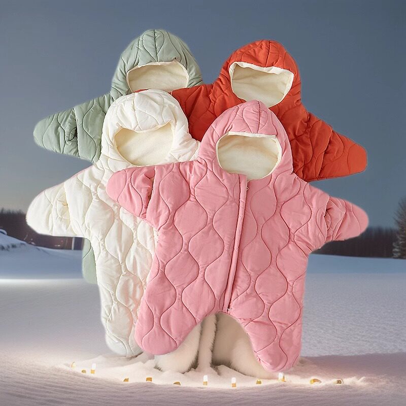 婴儿包被秋冬加厚宝宝外出抱被可爱派大星连体衣分腿睡袋保暖爬服