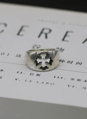 宿主大帝十字花镂空戒指S925纯银梵文刻小众十字独特设计指环男女