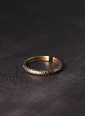 曲尾花肌理复古铜创意戒指男原创简约个性饰品情侣一对细款指环女