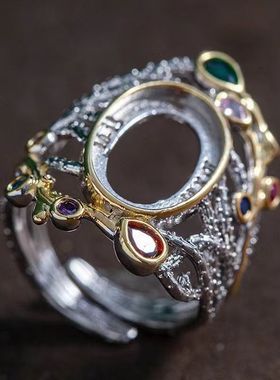 女款戒托意大利戒指空托10*15个性复古民族银饰镶嵌紫色水晶新款