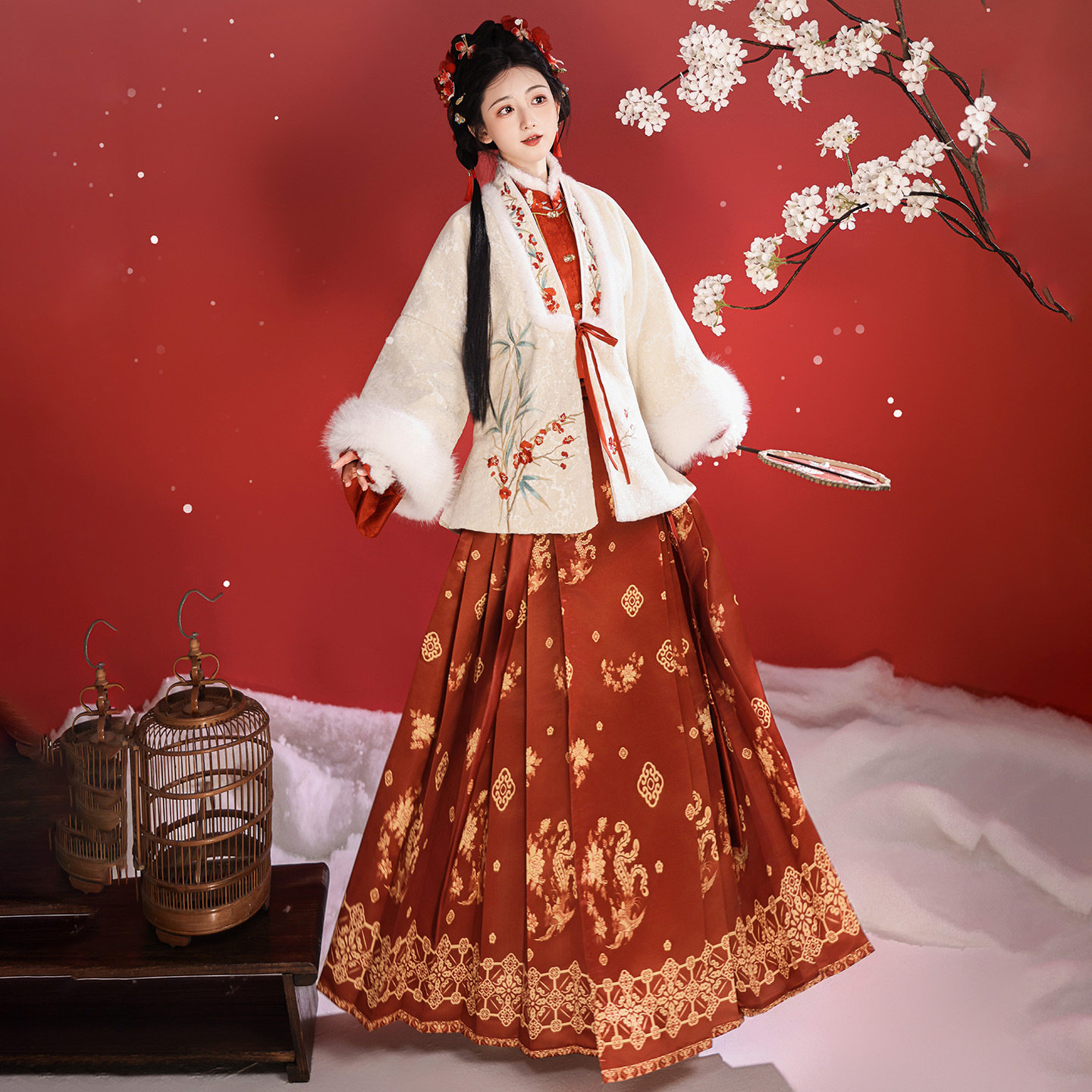 改良新品汉服女 一炉春雪 冬季短袄外套琵琶袖内搭马面裙加绒套装,淘宝优惠券,粉丝福利购,淘宝优惠卷