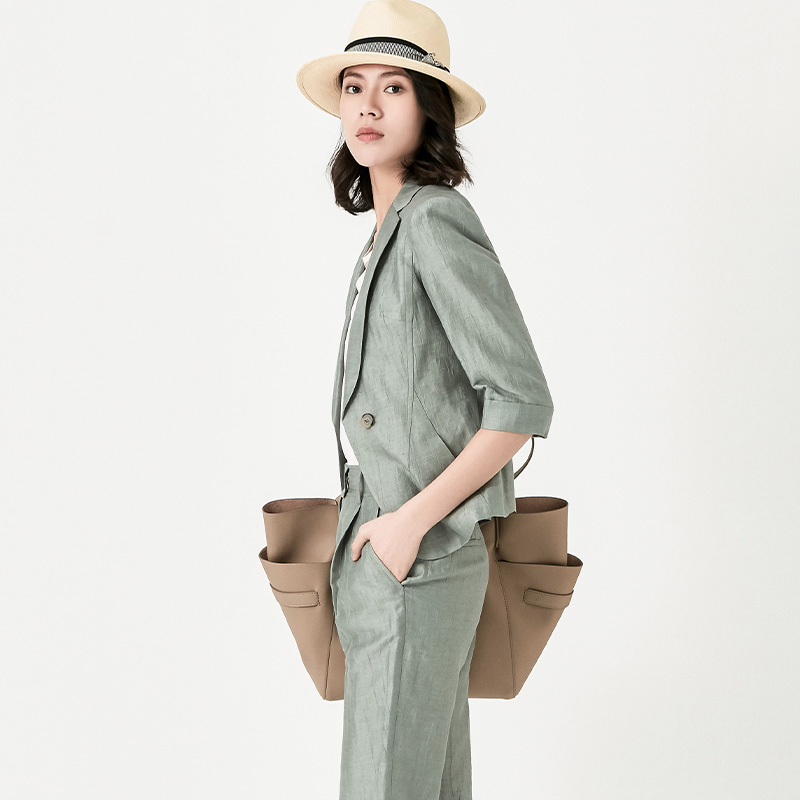 Vesas collection T1285 肌理感九分裤显瘦职业装女裤 - 图1