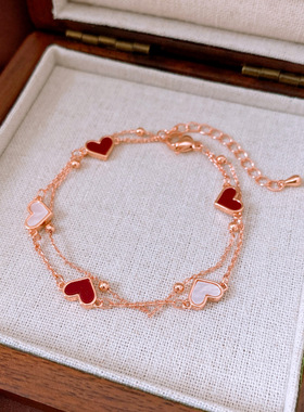 双层贝母爱心吊坠手链小众手饰女