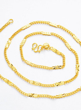 仿黄金越南沙金扁项链镀金男女锁骨链欧币日字链素链时尚百搭饰品