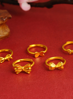 沙金戒指女久不掉色小众高级轻奢设计国潮中国结开口复古仿黄金饰