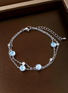 猫眼石吊坠手链双层时尚锆石轻奢高级感手环小众设计简约气质手饰