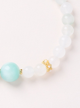 天然6MM天山翠手链串珠女绿云石白飘花金丝玉轻奢高级感手串手饰