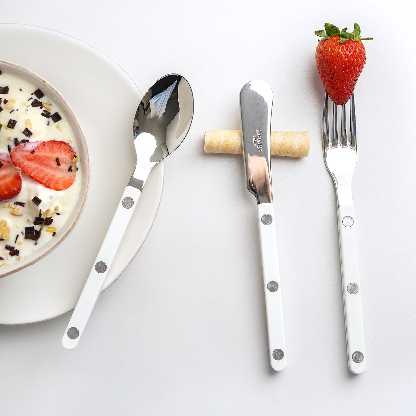 进口法式sabre paris小酒馆纯白色家用不绣钢牛排刀叉勺ins风餐具,淘宝优惠券,粉丝福利购,淘宝优惠卷