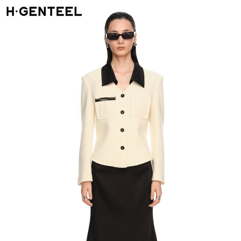 H·GENTEEL荷高新款春装女米白色收腰拼接休闲通勤短外套女,淘宝优惠券,粉丝福利购,淘宝优惠卷